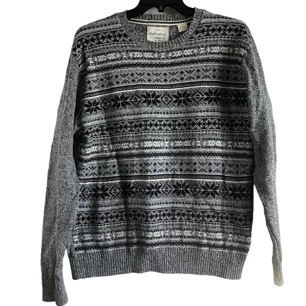 Original Weather Proof Vintage Mens XL Black/White Sweater Winter